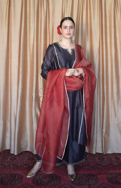 Maroon Striped Tissue Organza Dupatta