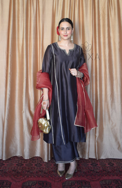 Maroon Striped Tissue Organza Dupatta