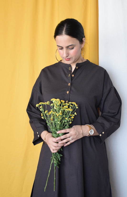 Charcoal Antifit Kurta with Placket