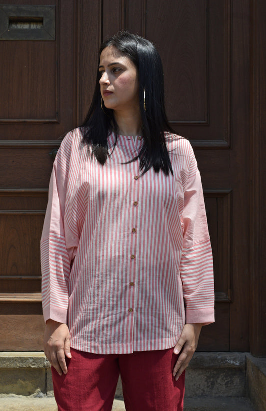 Coral striped bat sleeves shirt | Rescue