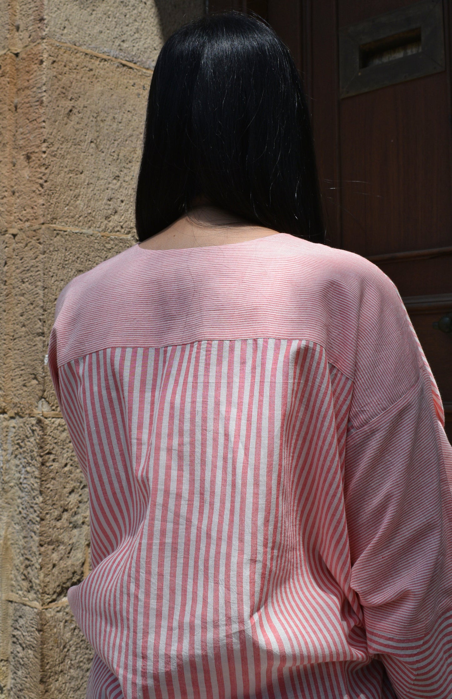 Coral striped bat sleeves shirt | Rescue