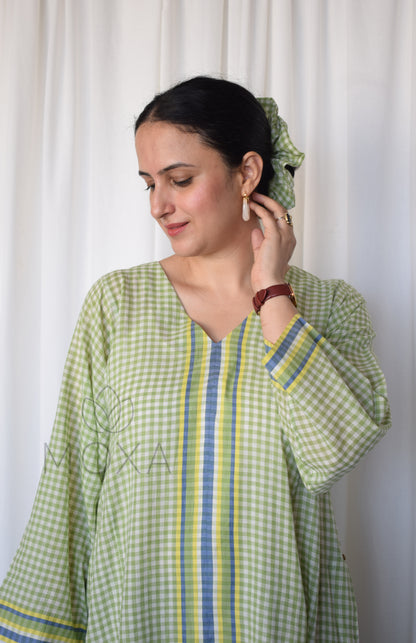 Willow Green Handloom Checks Kurta Set