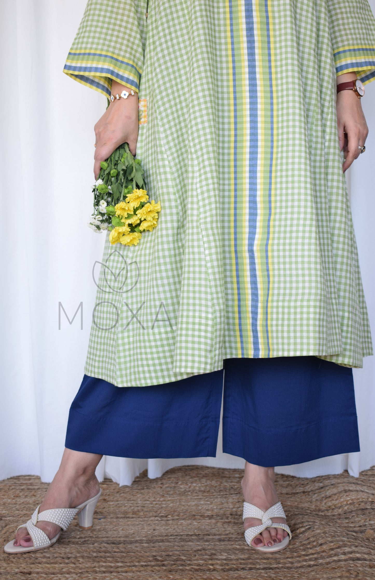 Willow Green Handloom Checks Kurta Set