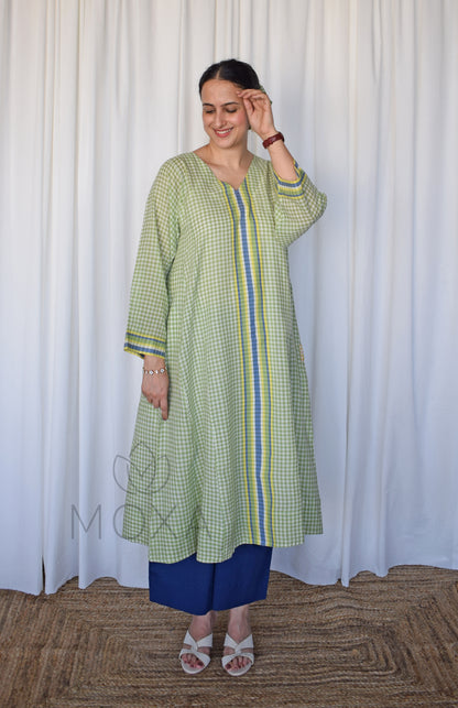 Willow Green Handloom Checks Kurta Set