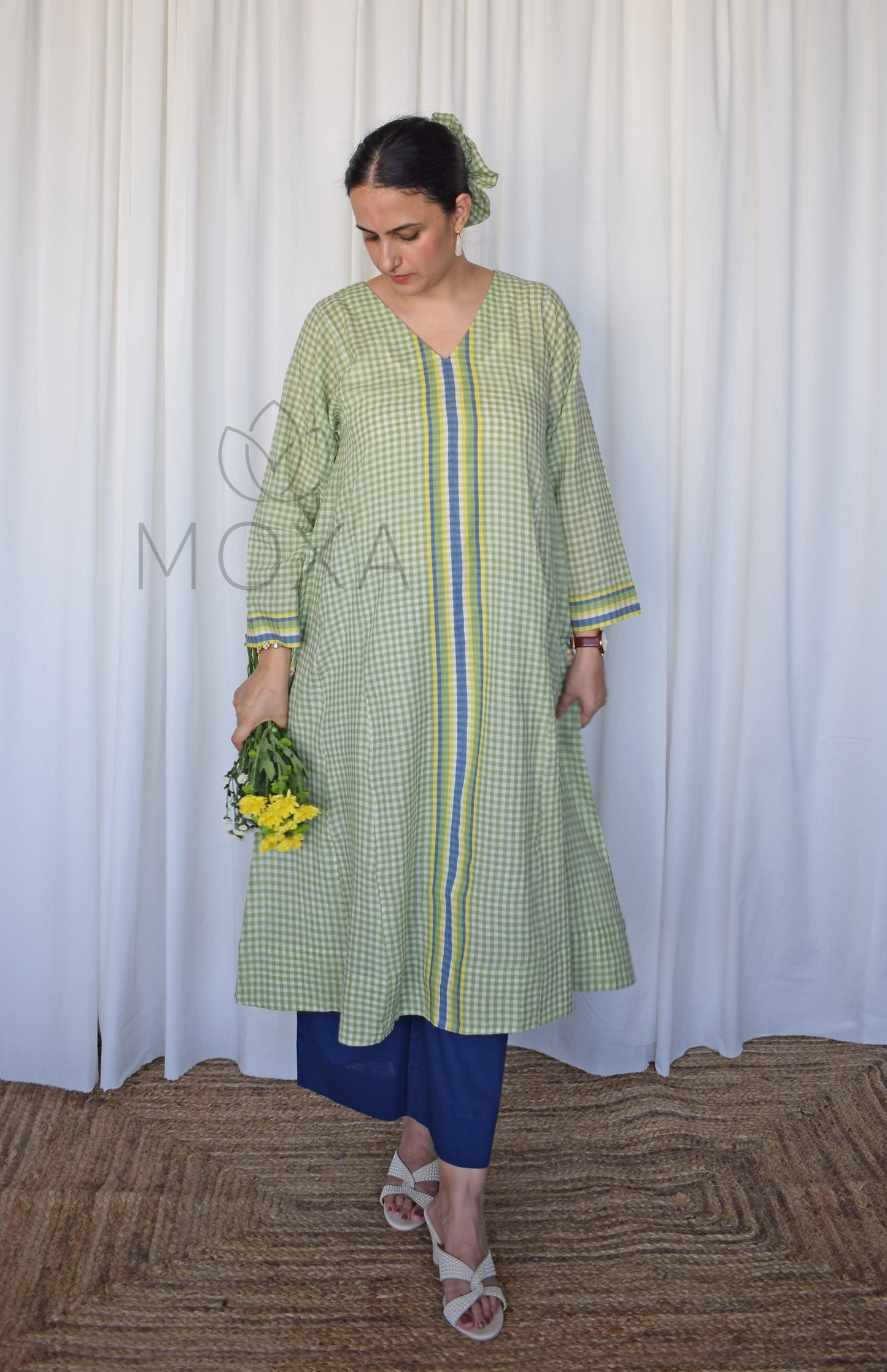 Willow Green Handloom Checks Kurta Set