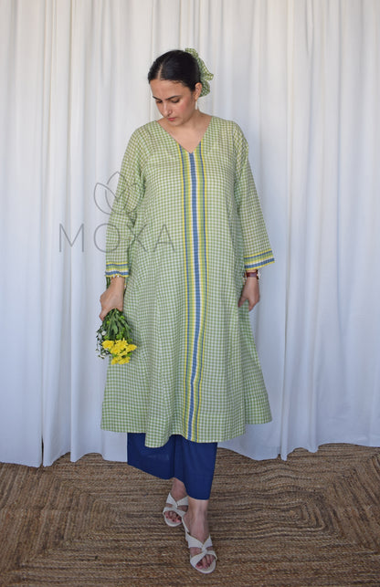 Willow Green Handloom Checks Kurta Set