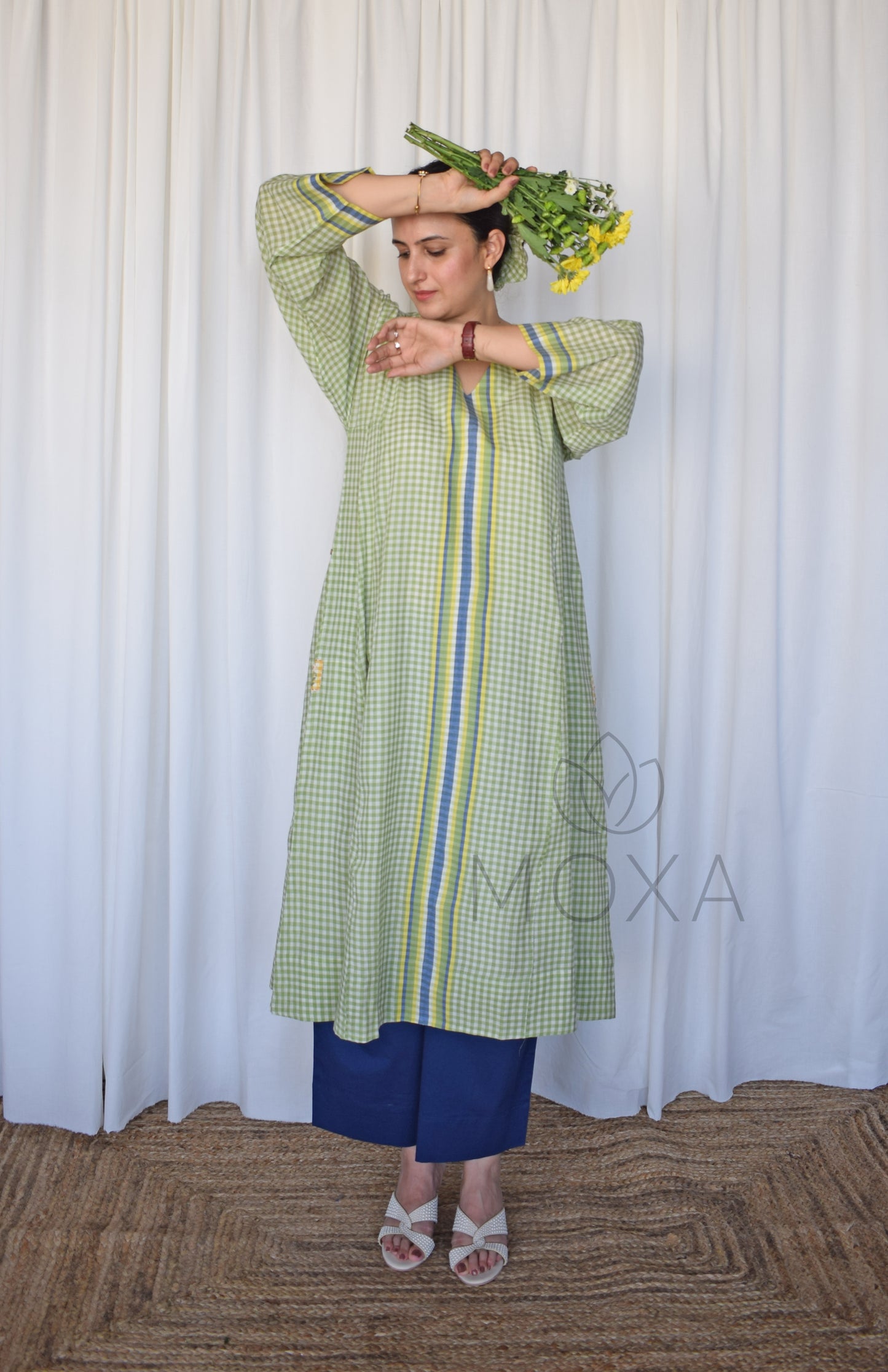 Willow Green Handloom Checks Kurta Set