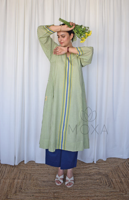 Willow Green Handloom Checks Kurta Set