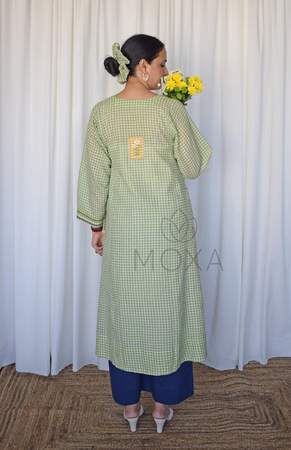 Willow Green Handloom Checks Kurta Set