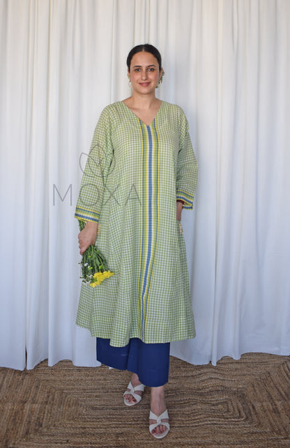 Willow Green Handloom Checks Kurta Set