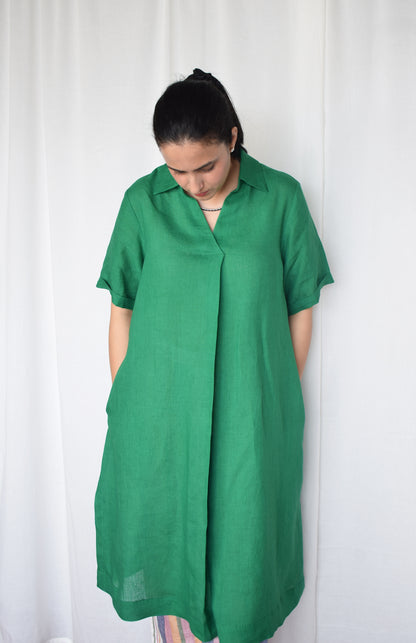 Green Linen Kurta with striped pajama