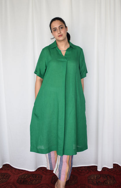 Green Linen Kurta with striped pajama