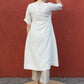 Khaki striped A line kurta set with straight fit pants in Linen
