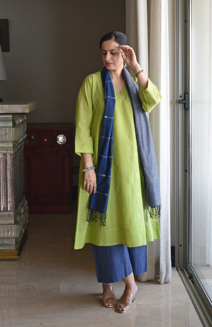Lime Green Polka Dot Jamdani Phiran