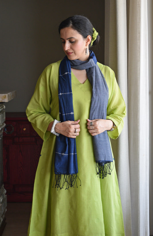 Lime Green Polka Dot Jamdani Phiran