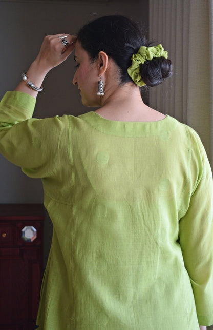 Lime Green Polka Dot Jamdani Phiran