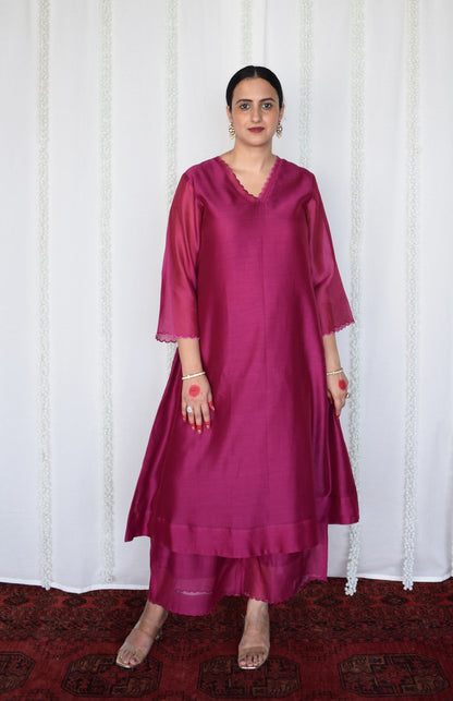 Magenta Chanderi Kurta with Pyjama