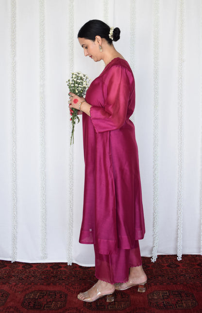 Magenta Chanderi Kurta with Pyjama