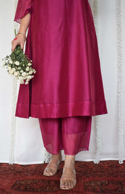 Magenta Chanderi Kurta with Pyjama