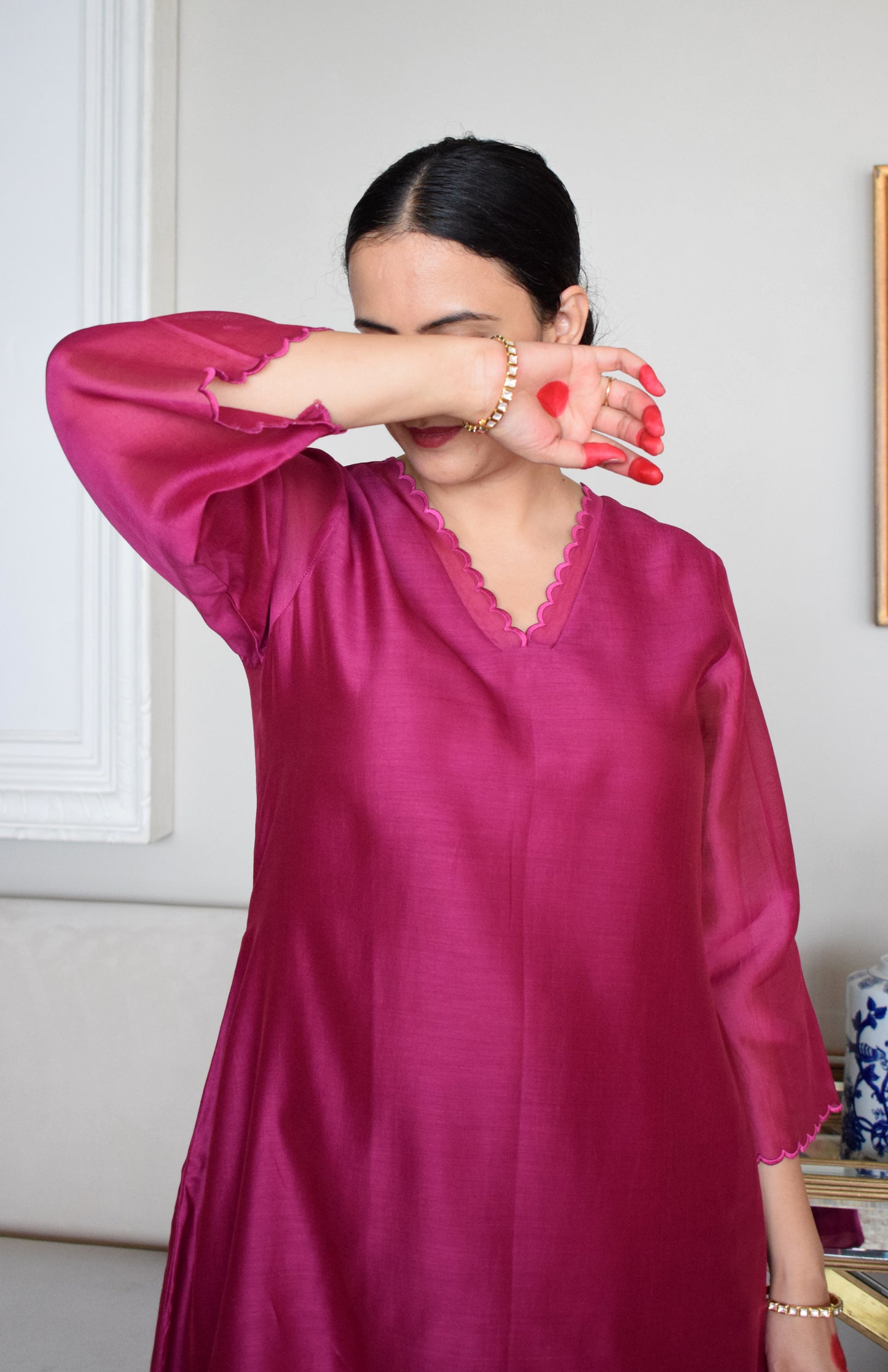 Magenta Chanderi Kurta with Pyjama