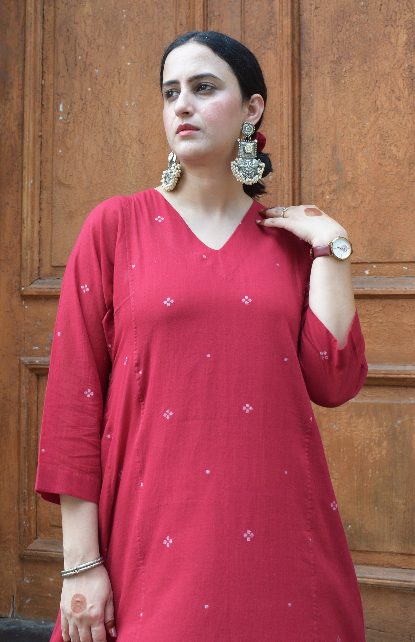 Maroon Jamdani Phiran