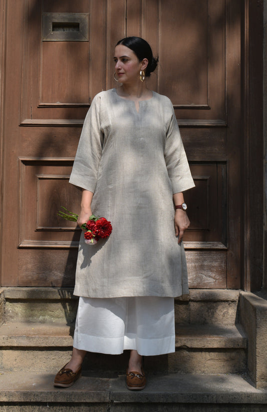 Natural Linen Straight Fit Panelled Kurta
