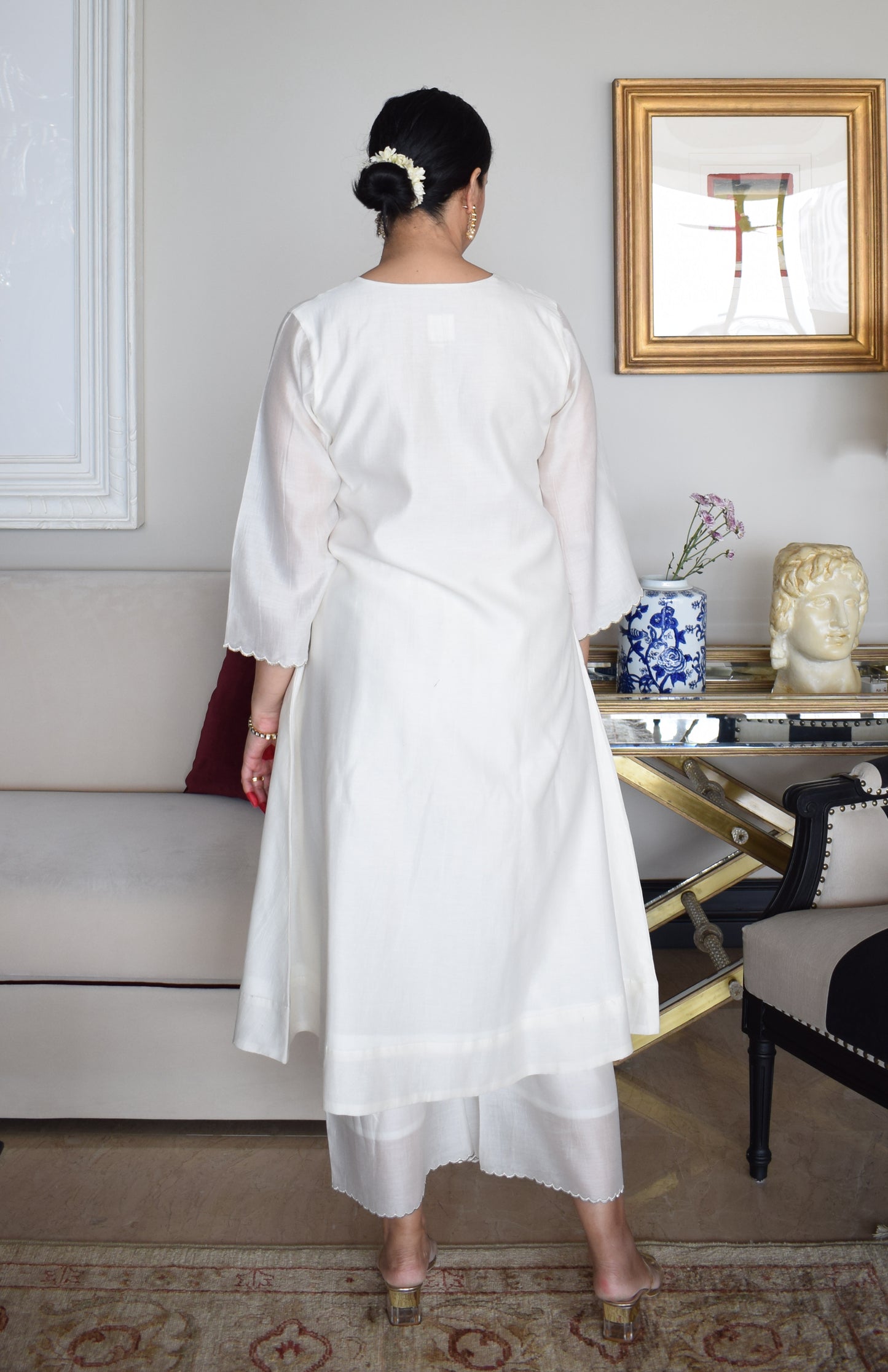 Off White Chanderi Kurta with Pyjama