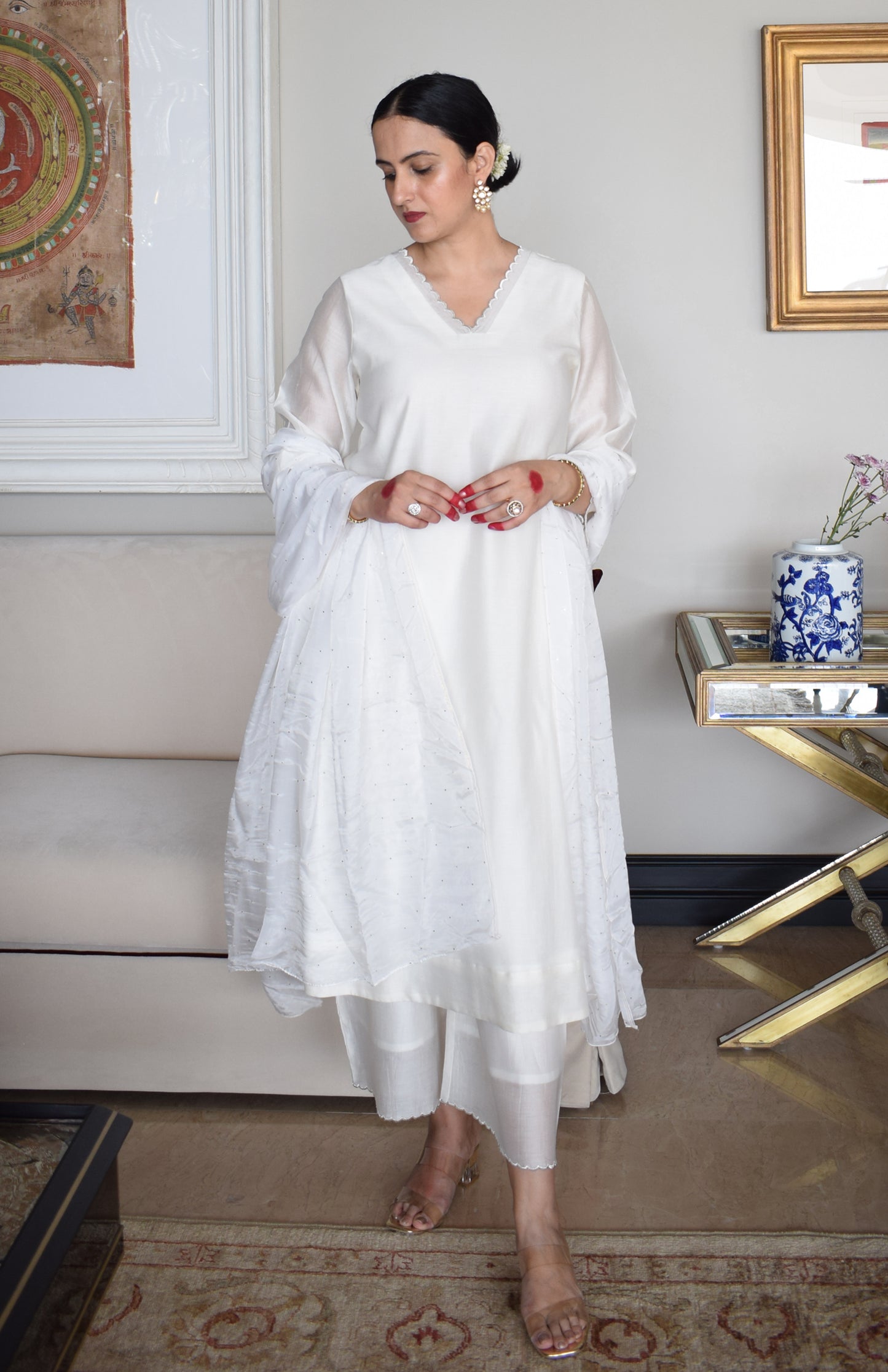 Off White Chanderi Kurta with Pyjama