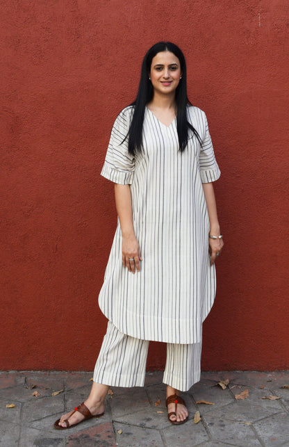 Off white Striped pajama in Handwoven Cotton