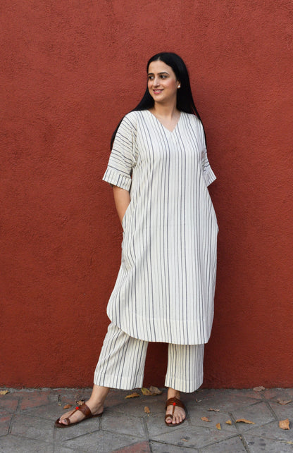 Off white Striped pajama in Handwoven Cotton