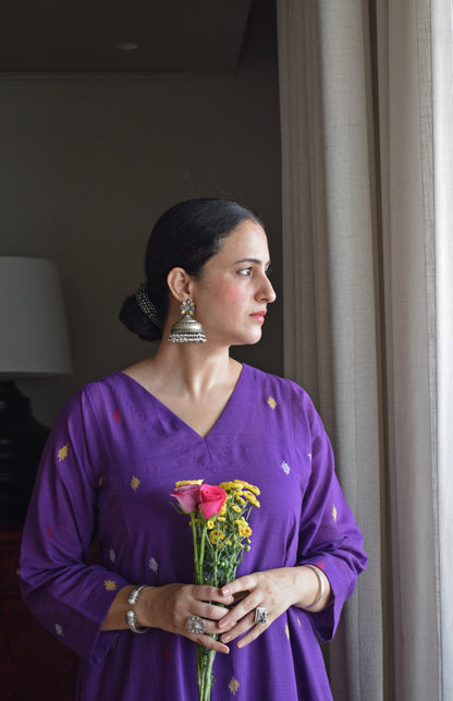 Purple Jamdani Phiran with Yellow Pyjama