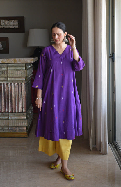 Purple Jamdani Phiran with Yellow Pyjama