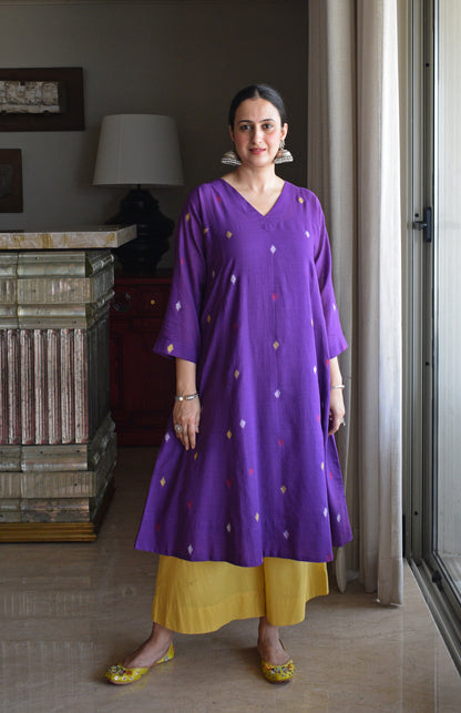 Purple Jamdani Phiran with Yellow Pyjama