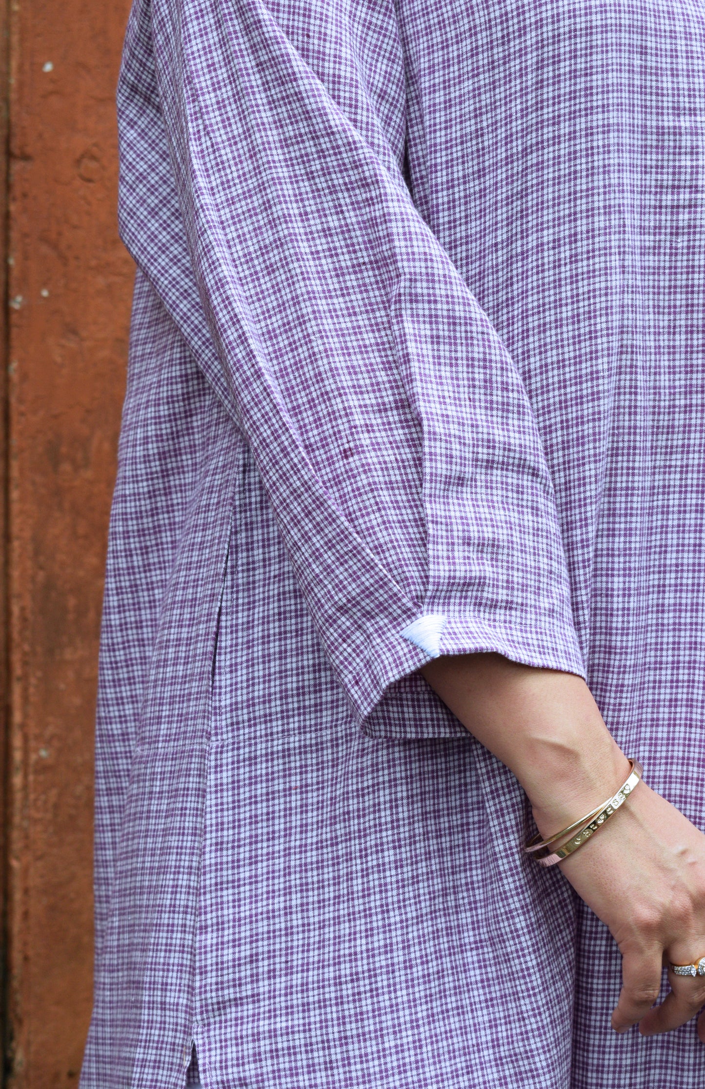 Purple Checks Antifit kurta in Handwoven Cotton and White pyjama