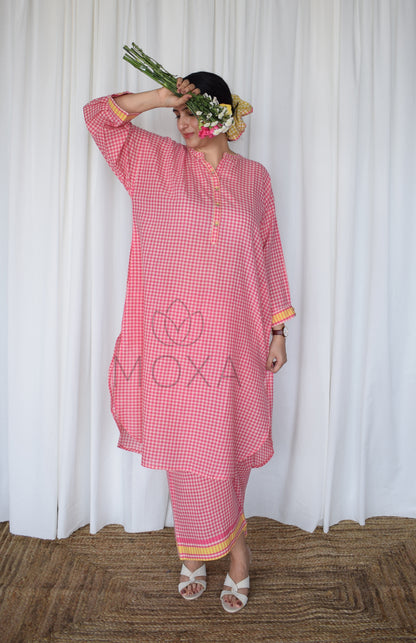 Pink Sunray Antifit Handloom Checks Co-ord Set