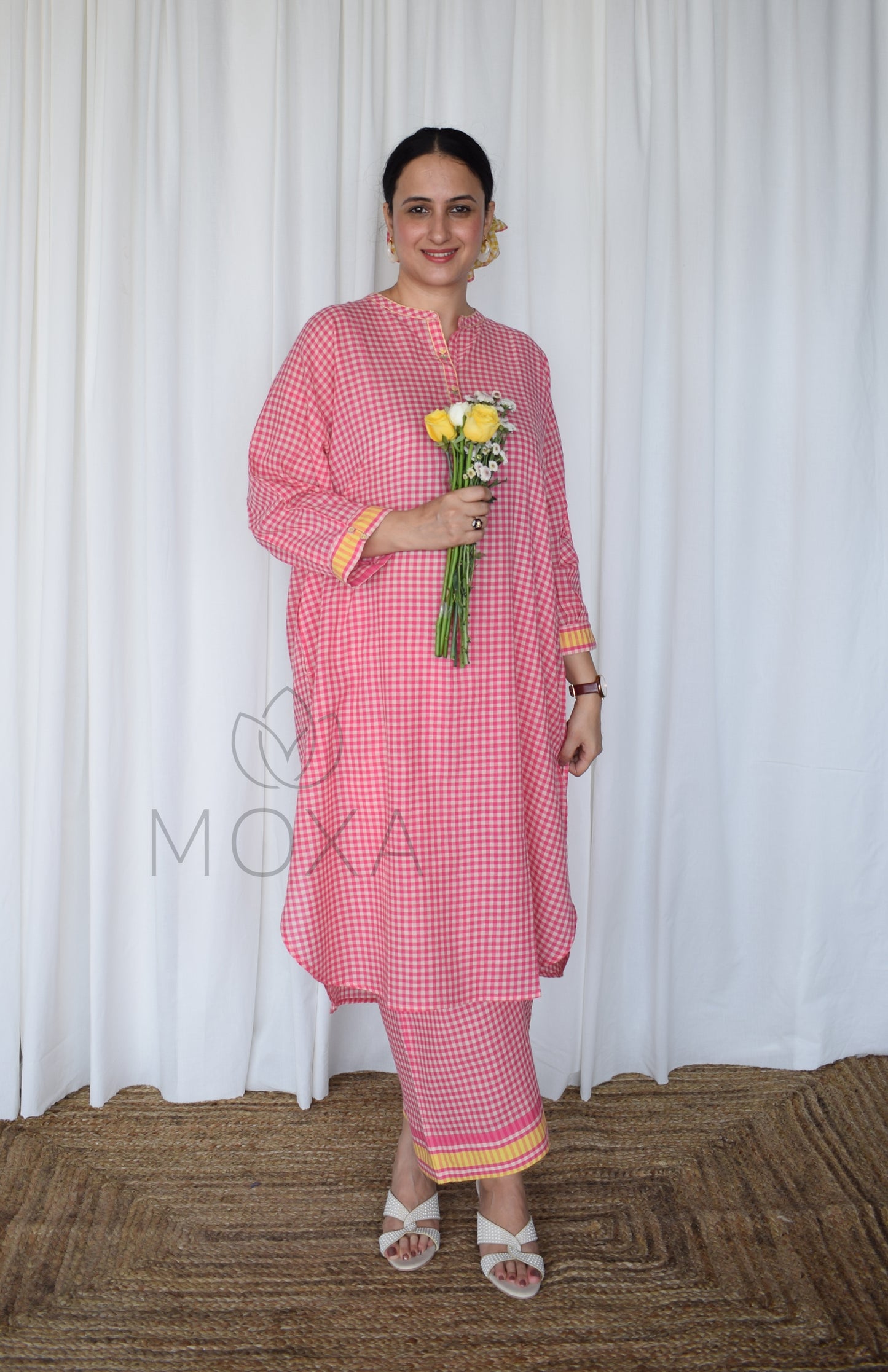 Pink Sunray Antifit Handloom Checks Co-ord Set