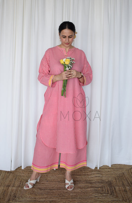 Pink Sunray Antifit Handloom Checks Co-ord Set