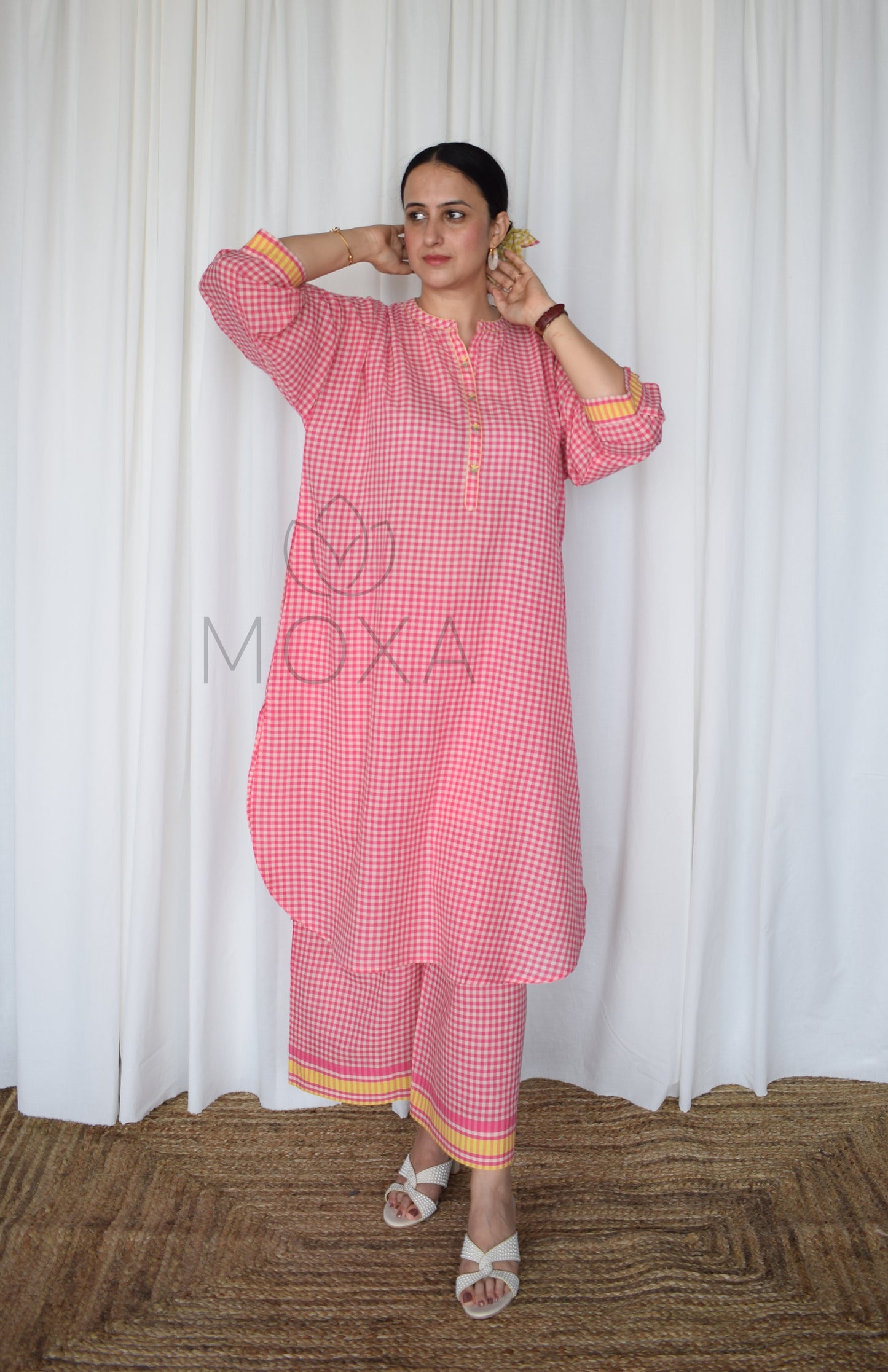 Pink Sunray Antifit Handloom Checks Co-ord Set