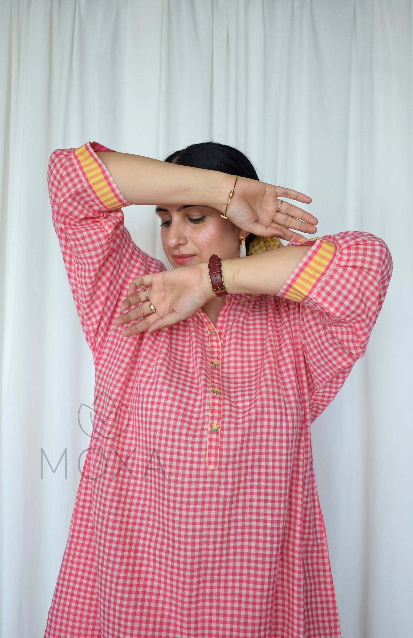 Pink Sunray Antifit Handloom Checks Co-ord Set
