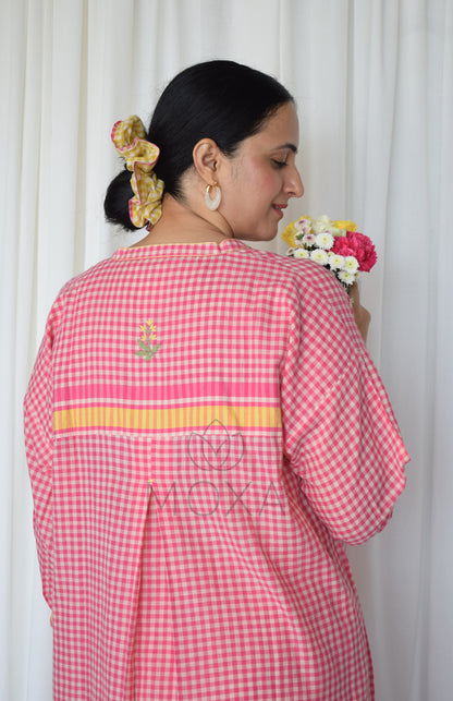 Pink Sunray Antifit Handloom Checks Co-ord Set