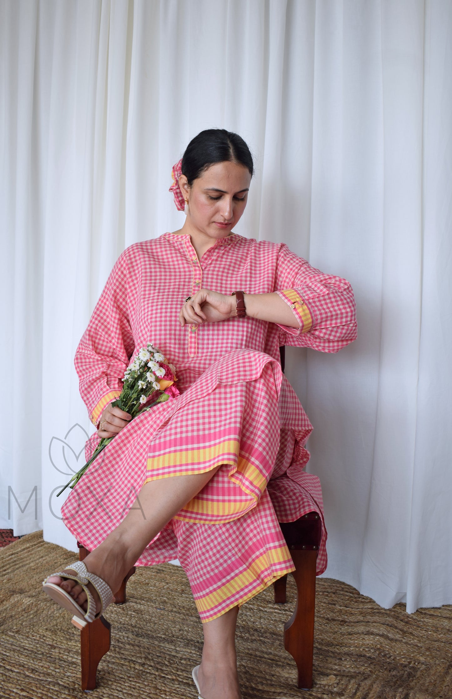 Pink Sunray Antifit Handloom Checks Co-ord Set