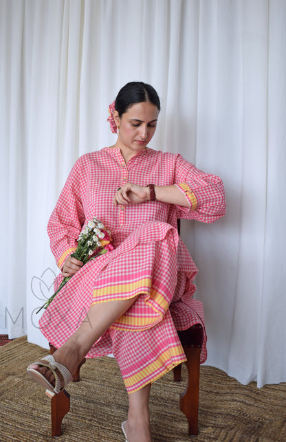 Pink Sunray Antifit Handloom Checks Co-ord Set