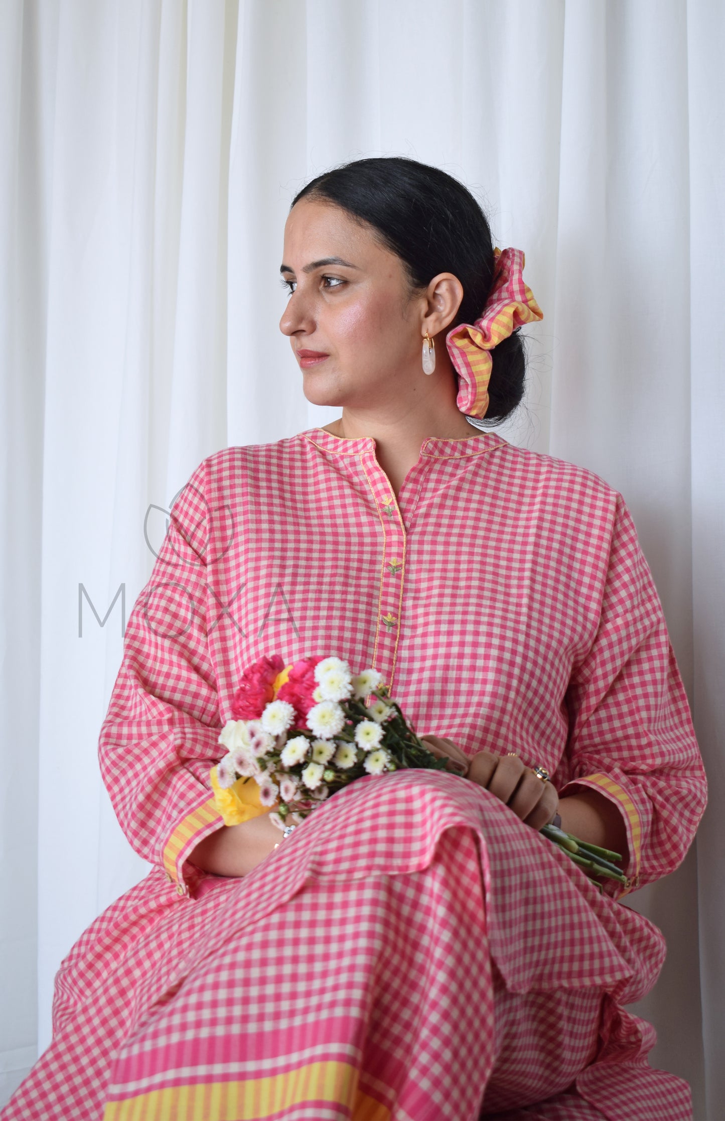 Pink Sunray Antifit Handloom Checks Co-ord Set