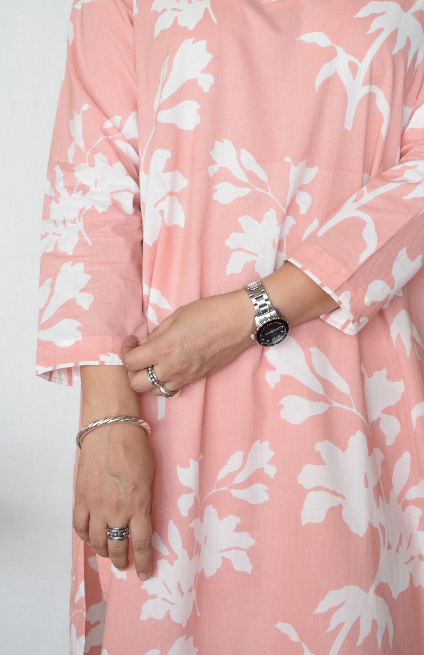 Pink Floral Kurta with Striped Pajama