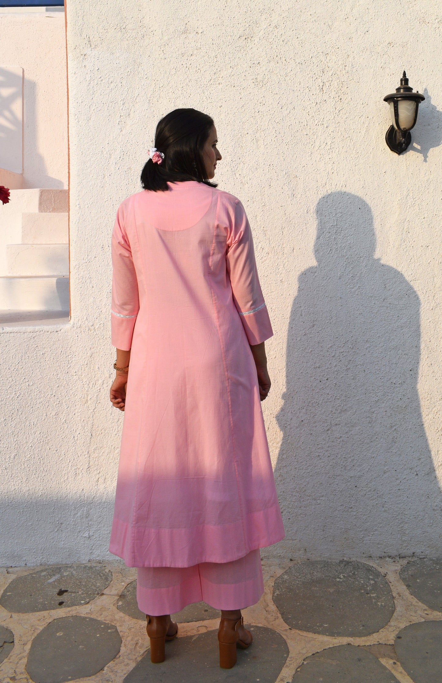 Lemonade pink kurta with overlapping yoke and pyjama | Relove