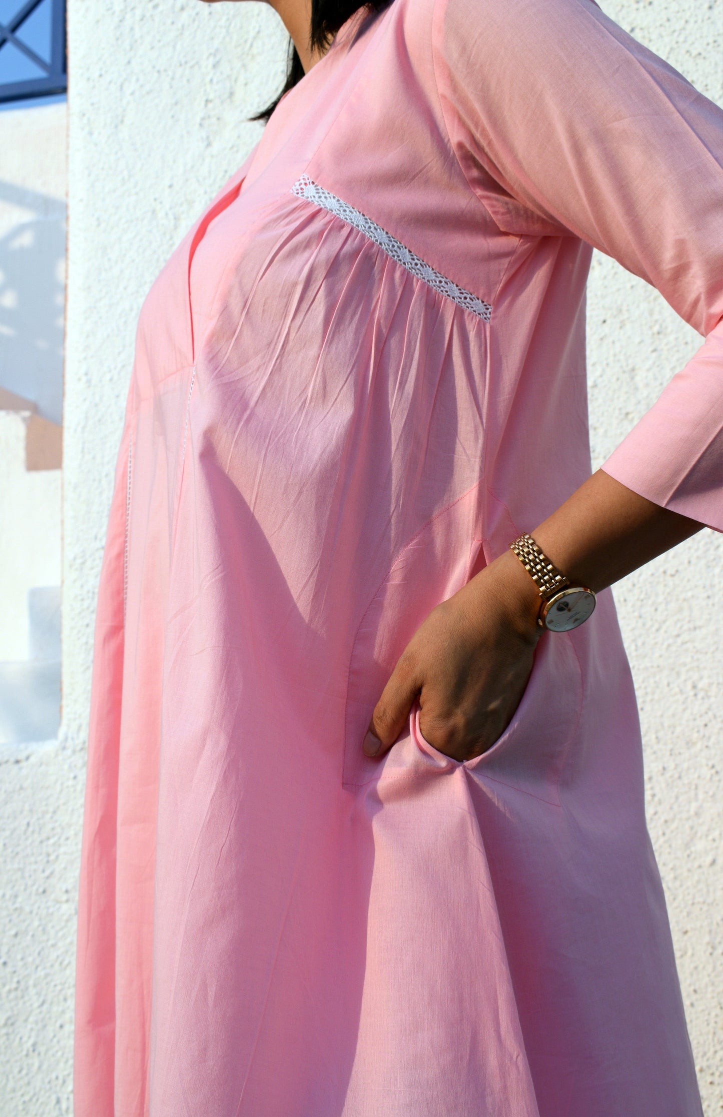 Lemonade pink kurta with overlapping yoke and pyjama | Relove