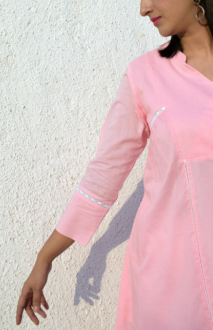 Lemonade pink kurta with overlapping yoke and pyjama | Relove