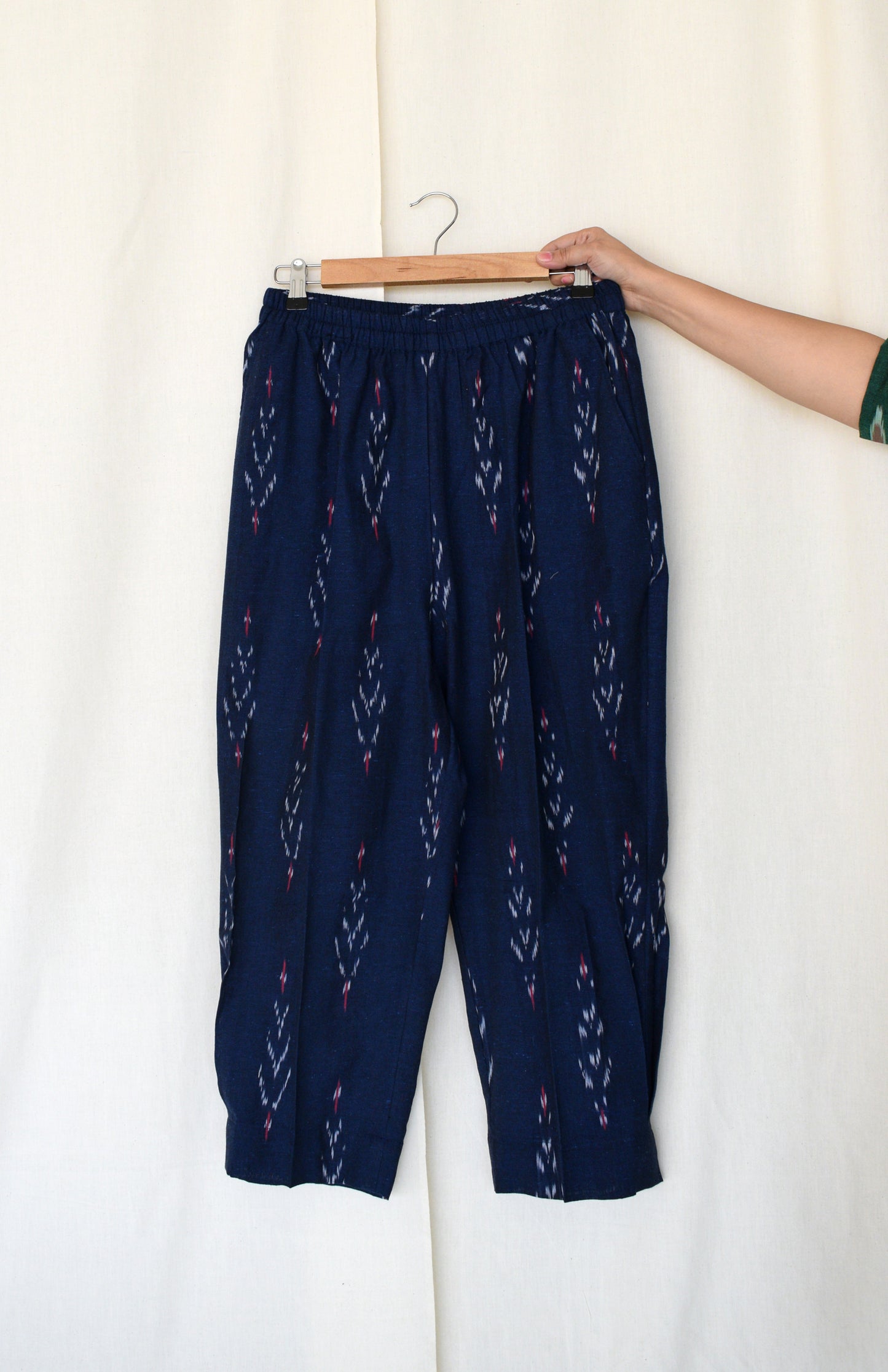 Navy blue ikat trouser with box pleat