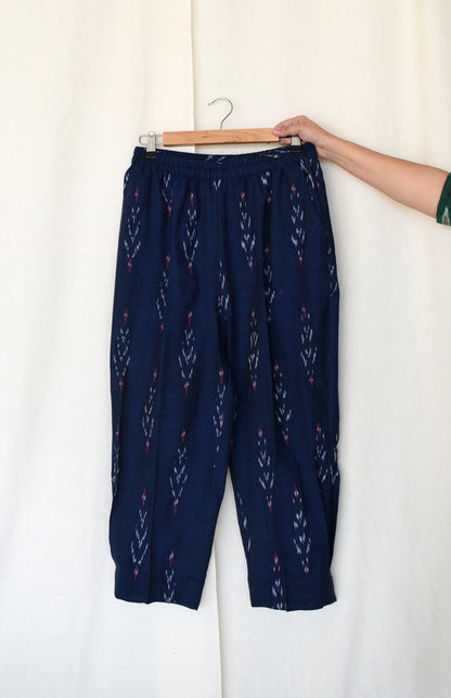 Navy blue ikat trouser with box pleat
