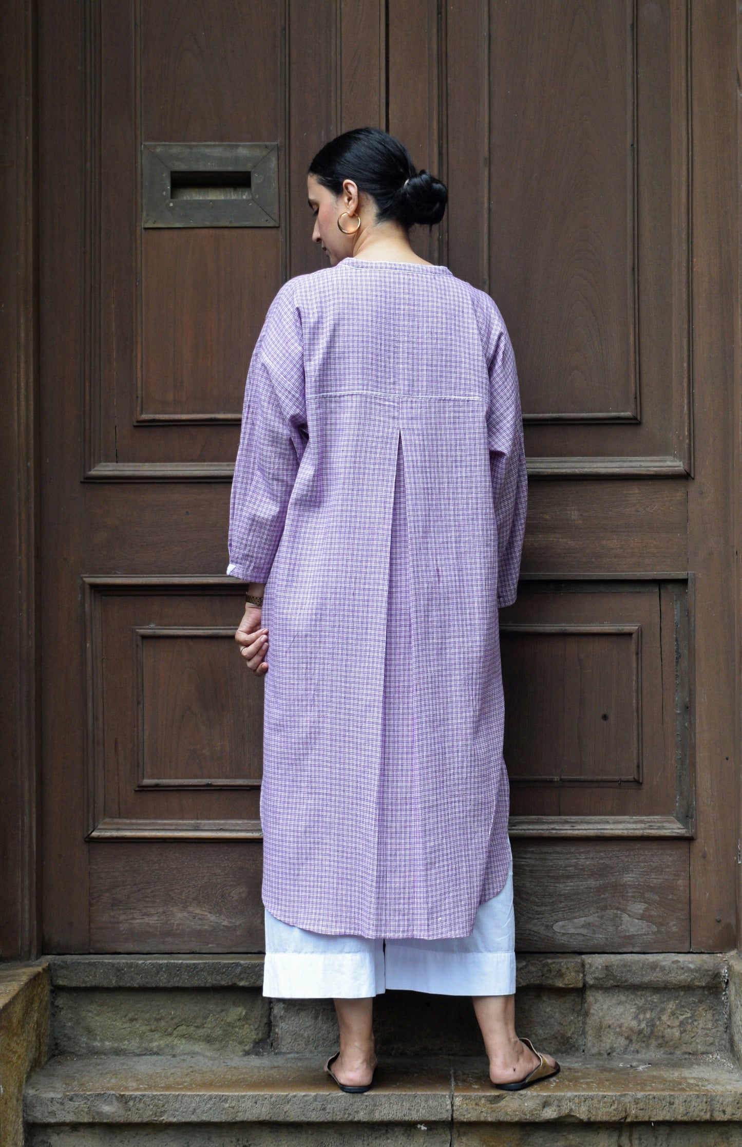 Purple Checks Antifit Kurta in Handwoven Cotton